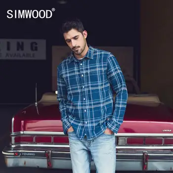 SIMWOOD 2020 forår sommer nye bomuld plaid shirts til mænd denim casual fashion check skjorter plus size mærke tøj SJ130154