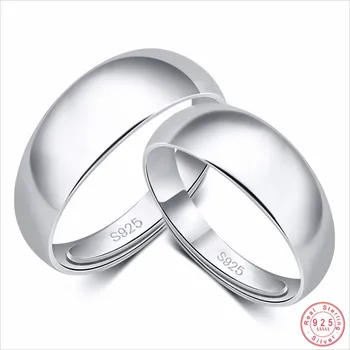 WANTME Hot Virkelige 925 Sterling Sølv Minimalistisk Justerbar Blank Par Ring for Kvinder, Mænd, Fest, Bryllup Tilbehør Gave