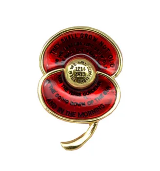 Ode til Minde Rød Emalje Poppy Broche Første Verdenskrig Hundredåret Badge Digt Indgraveret med 