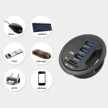 Black EU Stik 2,5 Tommer Grommet Hul I-Skrivebord Montering af 3 Porte USB 3.0 Hub-Adapter Til Bærbare PC Tablet Tilbehør