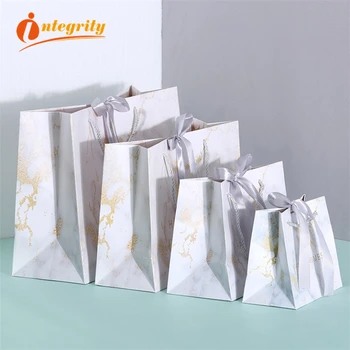 INTEGRITET 1stk Marmor Papir, gaveposer Tøjet Ferie Bærbare Shopping Taske Business Emballage Bryllup Fest Dekoration
