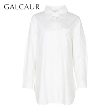 GALCAUR Casual Stribet t-Shirt For Kvinder Revers Lange Ærmer Løs Uregelmæssige Bluse Kvindelige Mode Tøj 2020 Sommeren New Tide