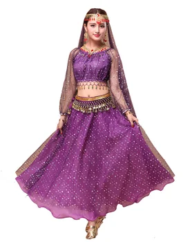 Mavedans Kostume, der Udfører Dancewear Indisk Bollywood Mavedanser kjole Hip Scraf Sæt Chiffon Top+Nederdel + Mønt Bælte