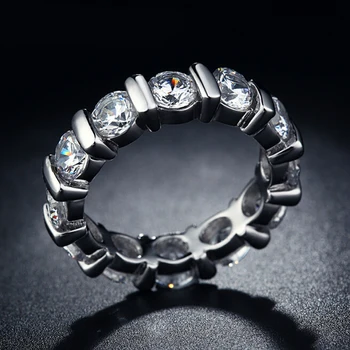Bryllup Tilbehør Cubic Zirconia Sten, Cirkel, Ring for Kvinder 925 Sterling Sølv Anillo Brude Smykker