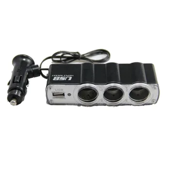 12V universal 3-Vejs bil lighter stik med USB-porøse converter Bil Oplader Auto Port-Adapter til telefonen osv.