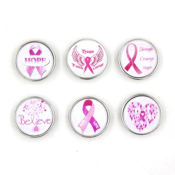 Nye Ankomst 24pcs/masse Udskiftelige Snap Smykker 18mm Cabochonslebet Håber Bånd Breast Cancer Awareness-knapperne For kvinder Armbånd