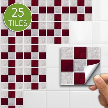 Funlife® Rød Grå Mosaik Væg Sticker Dekorative Aftagelig Selvklæbende DIY-Tile Klistermærke til Badeværelse, Køkken Backsplash-Gulvtæppe