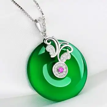 Jellystory 925 Sølv Smykker Halskæde med Rund Grøn Kalcedon Vedhæng til Kvinder koreansk Stil Engros Bryllup Gaver