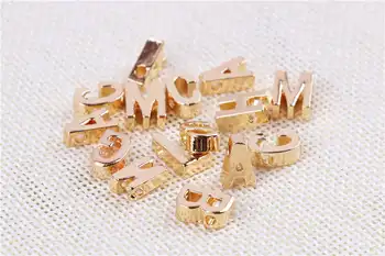 Slide bogstaver, perler, guld og sølv farve, alfabet charms lille hul håndlavet legeringen smykker tilbehør indledende vedhæng