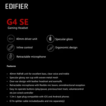 EDIFIER G4 SE 3.5 mm Gaming Headset 40mm Driver Enhed L-Type Plug Super Bass Høretelefoner med Mikrofon til PUBG Smartphone, PC Gamer