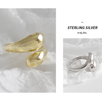 AsinLove 18k Guld Minimalistisk Glat Vand Dråber Ring Ægte 925 Sterling Sølv Ringe for Kvinder Kreative Håndlavede Fine Smykker