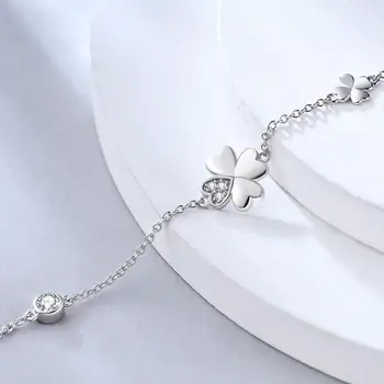 E Ægte 925 Sterling Sølv Armbånd med Zirkonia Fire Blade Kløver Kæde Link Armbånd til Kvinder Heldig Smykker Gave 2020
