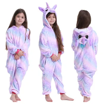 Piger Unicorn Kigurumi Sy Pyjamas Til Børn Vinteren Flannel Onesie Pyjamas Børn Dinosaur Nattøj Drenge Panda Buksedragt