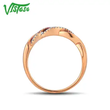 VISTOSO Ægte 14K585 Rose Gold Fancy Ruby Skinnende Diamant Ring For Dame Bryllup Engagement Anniverary Trendy Luksus Fine Smykker