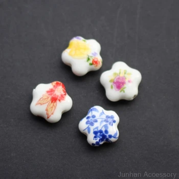 20Pieces 9.6 mm*6.5 mm Blomst Keramiske Perler-Mix mønstre for smykker at gøre 3613