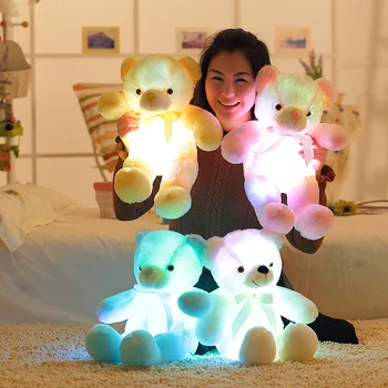 50cm Kreative lyser LED Bamse tøjdyr Plush Legetøj Farverige Glødende Julegave for Børn Pude