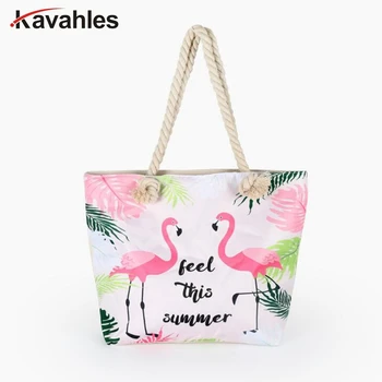 Mode med Stor Kapacitet Sommer Strand Taske Dame Blad Flamingo Trykt skuldertaske Kvindelige Tote Taske Kvinder Shopping Taske LW-81