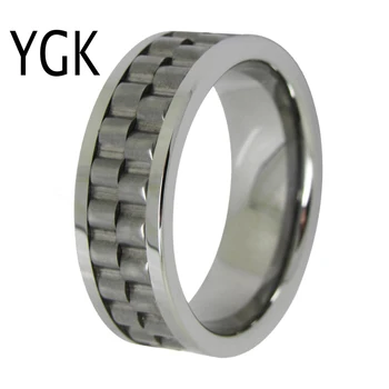 YGK Bryllup Smykker Gear Hjulets Centrum Form Silver Pipe Wolfram Ringe til Mænd, er Brudgom, Bryllup, Engagement, Jubilæum Ring