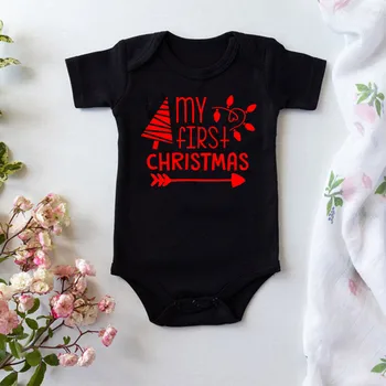 1Pc Første Jul Som Mor Far T-shirt Sjove Familie Matchende Tshirt Mor Far Baby Korte Ærmer Sort T Shirt Tøj