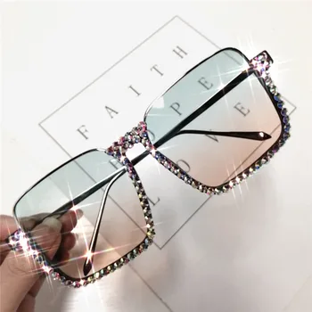 Sen Maries Diamant Square Solbriller Kvinder Mode Klar Linse Krystal Ramme Gradient Blå Te Elegant Tæve Brillerne UV400