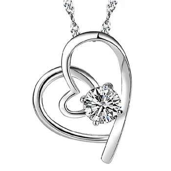 925 sterling sølv, romantisk kærlighed hjerte skinnende krystal damer vedhæng halskæder smykker no fade kort kæde kvindelige kvinder