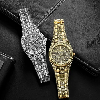 2020 Eksplosive ottekantede mandlige ur klassisk indgraveret ure super lysende luksus mand vandtæt ur til mænd Guld Stål Gave