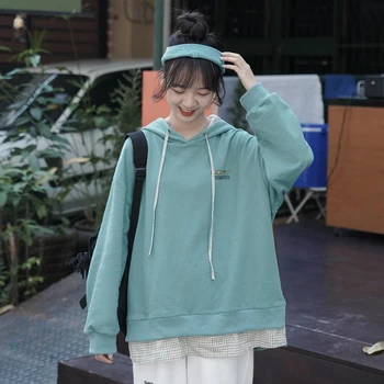 Hættetrøjer Kvinder Hooded koreanske Harajuku Preppy To Falske Stykker-match-Ins Sweatshirts Fritid Pullovere Kvinders Trendy Efteråret Ny