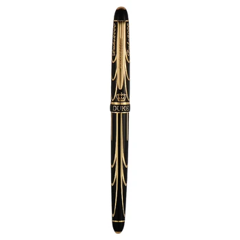 Duke Pioneer Avanceret Metal Rollerball Pen Forkromet Smuk, Gylden-Sort Linjer Fin spids 0,5 mm med gaveæske til Samling