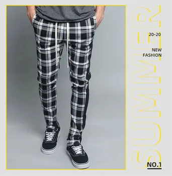 2020 Ny mænds casual bukser i Europa og Usa mænds plaid matchende Farve trend slank-montering små-fods bukser