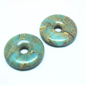 2 STK Socharming Blå sten vedhæng donuts form imperial og slange snørebånd sten materiale størrelse 40mm