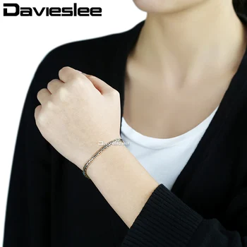 Davieslee Herre Dame Unisex Hamrede Flettet Armbånd Armbånd Armbånd Kæde Hvid Gul Guld-farve Hvede Link 4mm LGB407
