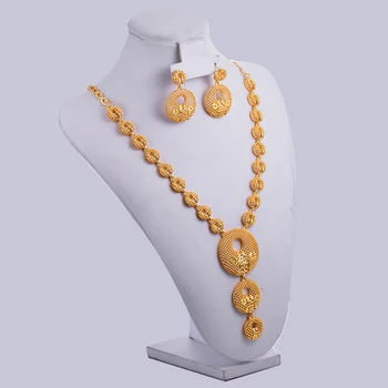 Dubai Guld Farve Øreringe/Halskæder/Smykker sæt til Kvinder Guld Farve Afrikanske/Nigeria, Smykker, Gaver, Band gaveæske