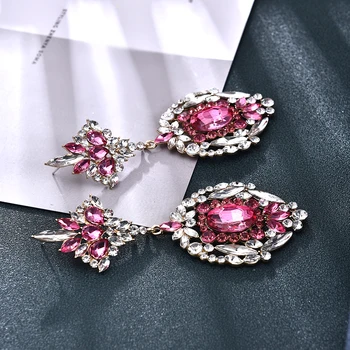 Ztech Nye Store Rose Rød Farve Rhinestone Lange Store Krystal Dråbe Dingle Øreringe, Mode Smykker Tilbehør Til Kvinder