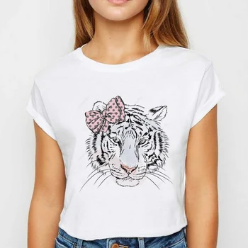 Kvinder ' s T-shirt afslappet Tiger kreative illustration Harajuku grafisk print hvid T-shirt med korte ærmer damer, kvinder T-shirt