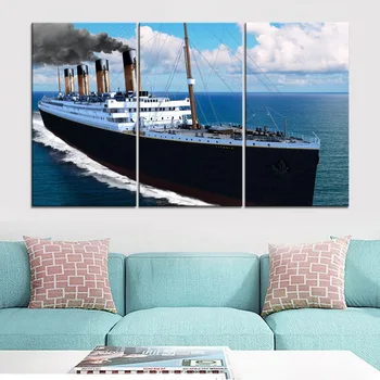 Landskab, Blå Himmel Og Hav Titanic Skib Maleri 3 Stykke Modulært Billede Lærred Print Type Home Decor Væg Kunst Plakat