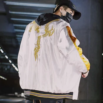 Mænd Streetwear Mode Bombefly Jakke Sjove Søde Broderier Dragon Mønster Pilot Pels Casual Harajuku Hip Hop Magi Farve Outwear