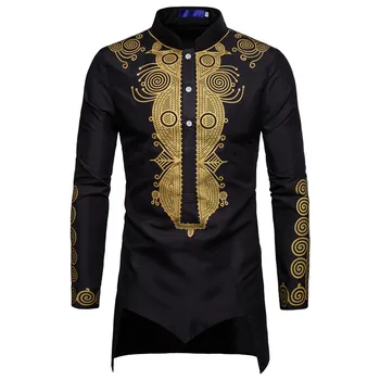 Sort Uregelmæssige Søm Design Lange Shirt Mænd 2020 Mærke Afrikanske Dashiki Kjole Skjorte Herre Hip Hop Streetwear Skjorter Afrikanske Tøj
