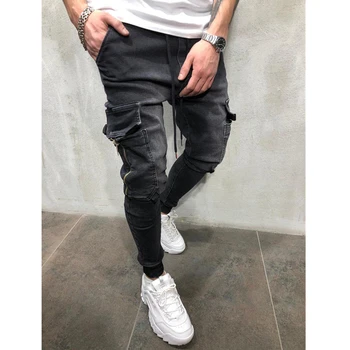 2020 mænds bukser lynlås lomme passer jogger casual vask jeans til mænd