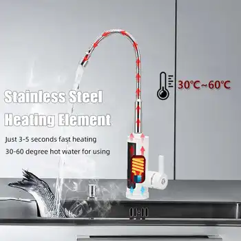 3000W 220V Elektrisk Køkken Vandvarmer Trykke på Instant Hot Water Faucet Varmer Kolde Varme Hane Tankless Vandvarmer med LED