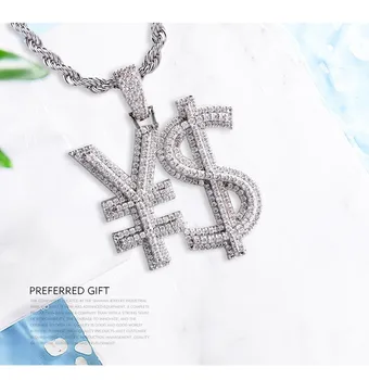 Iced Out Kæde 18K Forgyldt Fuldt Zirkonia Simuleret Diamant Dollar Tegn Hip Hop Pendent Halskæde til Mænd, Kvinder