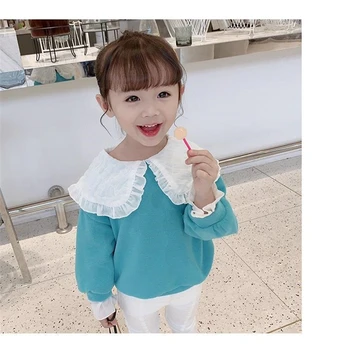 2 3 4 5 6 År Buksetrold Piger Hættetrøjer Foråret Koreansk Mode Stor Revers Toppe Til Pige Børn Pullover Baby Børn Sweatshirt Ny