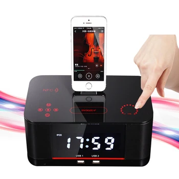 EXRIZU A8 Alarm Oplader Dock Station Bluetooth Stereo Højttaler med NFC FM-Radio Fjernbetjening til iPhone XS 8 7 6 Plus Samsung