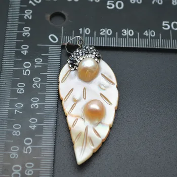 Naturlig Hvid Perlemor HVID Shell bladform Vedhæng Banet Sort Krystal Perler Mode Smykker Forsyninger