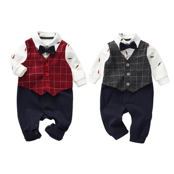 Forår/Efterår Mode Spædbarn tøj Baby, der Passer Babyboy Tøj Sæt Herre Bow Tie Sparkedragt med Lange Ærmer Toddler Sæt