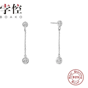 BOAKO Kæde Diamant Stud Øreringe af 925 Sterling Sølv Øreringe Til Kvinder Sølv Smykker Zircon Øreringe Pendientes Brincos