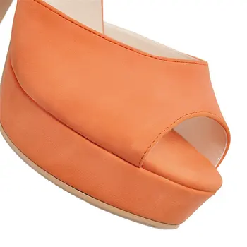 Kvinder Platform Sandaler Høj Chunky Hæl Sort Orange Pink Peep Toe Ankel Rem Afslappet Kontor Sommeren Kvindelige Peep Toe Kjole Sko