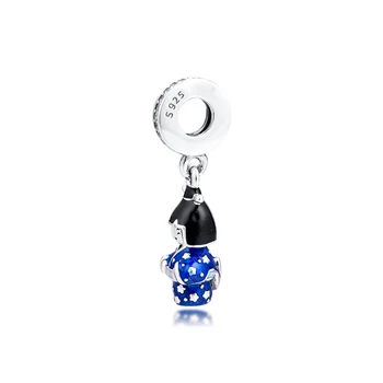 Passer Til Armbånd, Halskæder Blå Japansk Dukke Perler 925 Sterling-Sølv-Smykker-Charms-Gratis Fragt