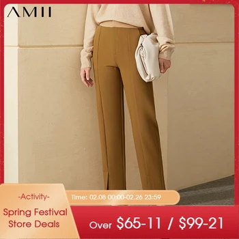 Amii Minimalisme Vinter Kvinders Bukser Mode OLstyle Høj Talje Solid Lige Passer Bukser Kausale Kvindelige Bukser 12040776