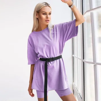 Casual Solid Nye Kvinders Two Piece Suit Herunder Bælte Farve Hjem Løs Sport Fashion Leisure Suit Sommeren 2020