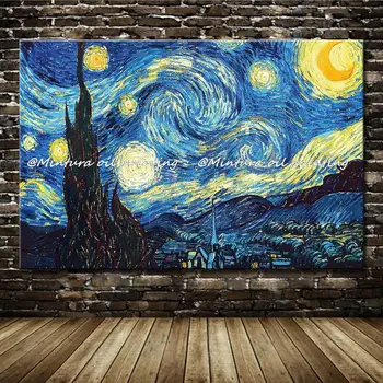 Mintura Kunst Håndmalede Reproduktioner Van Gogh Stjernehimmel Berømte Oliemaleri På Lærred, Mur Billede Til Stuen Home Decor
